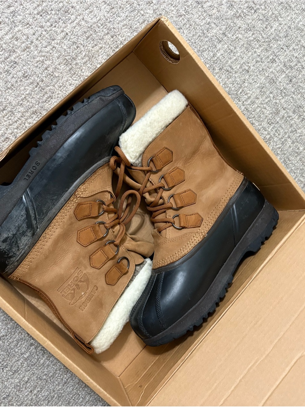 Sorel Tan and Black Shearling-Lined Waterproof Winter Boots